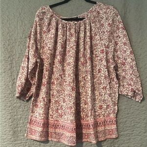 Chaps Red and Cream Floral Blouse